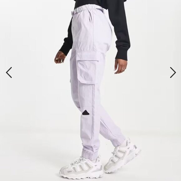 adidas Pants - Adidas Women's Lilac Training Future Lounge Rubber Logo Cargo Pants Size M